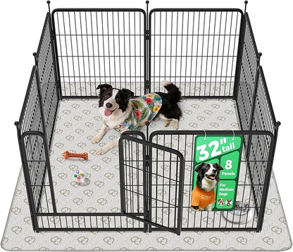 FXW Rollick Unleashed Dog Playpen for Indoor, Yard, RV Camping, 32 inch 8 Panels Dog Pen with Washable Pee Pad for Small and Medium Dogs, Black│Patented