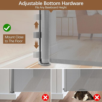 Reinforced 55" Extra Tall Dog Gates Indoor Cat Gate for Hallway - Prevents Jumping & Crawling Through, 55" Wide Retractable Gate, Mesh Pet Gates for Doorways Extra Tall Baby Gate for Cats, Gray