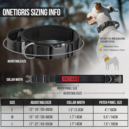 OneTigris Tough Dog Collars, Tactical Dog Collar with Handle, Milltary Adjustable Dog Collar with Heavy Duty Metal Buckle for Training (Black, S)