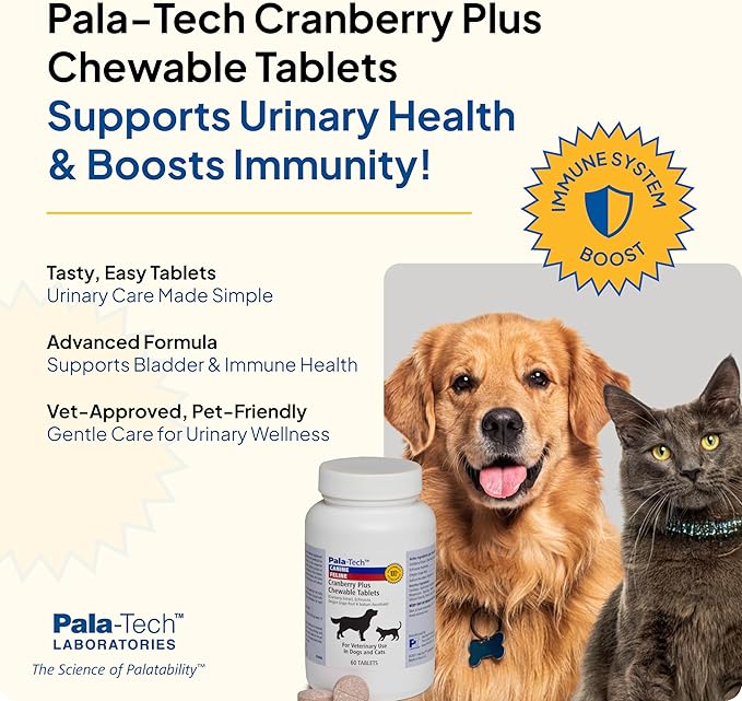 Cat & Dog UTI Treatment - Cranberry Supplement for Dogs&Cats 60 Chewable Tablets for Urinary Tract Infection & Bladder Stone Prevention, Canine Incontinence Support Made in USA