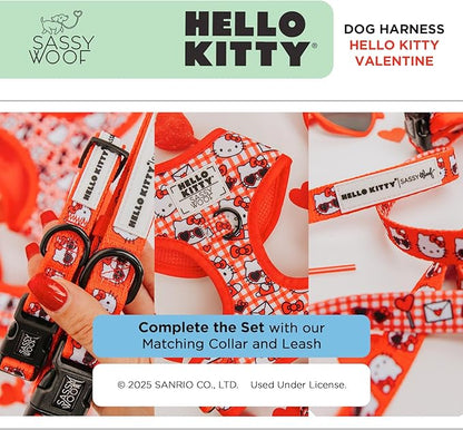 Sassy Woof Dog Adjustable Harness - Hello Kitty® Red Classic- XS, Breathable Mesh, No Pull Design with Two D-Rings, Patented Design, Perfect for Small Dogs and Puppies