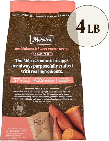 Merrick Premium Grain Free Dry Adult Dog Food, Wholesome And Natural Kibble With Real Salmon And Sweet Potato - 4.0 lb. Bag