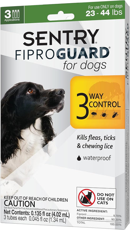 Sentry Fiproguard for Dogs, Flea and Tick Prevention for Dogs (23-44 Pounds), Includes 3 Month Supply of Topical Flea Treatments