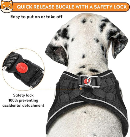 Dog Harness with Leash Set, No-Pull Step-in Reflective Pet Harness with 1 Leash Clips, Adjustable Soft Padded Easy Walk Dog Vest for Small Medium Large Dogs, Cats(Carbon Black, Medium)