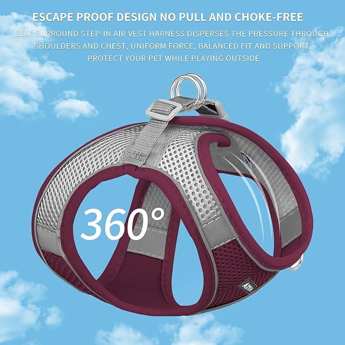 AIITLE Small Harness for Puppy with A Leash - Christmas Dog Vest Harness with Super Breathable Mesh, Reflective No-Pull Pet Harness for Outdoor Walking, Running for Small Dogs, Cats Burgundy XXS