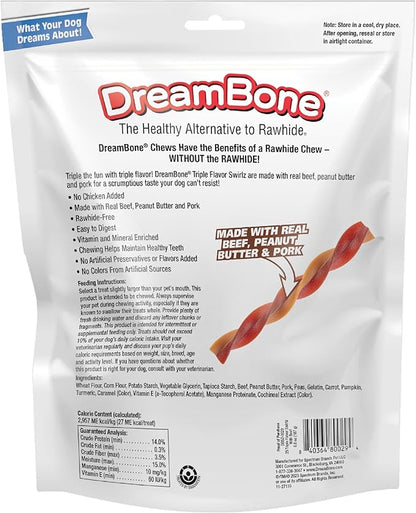 DreamBone Triple Flavor Swirlz No Chicken Added for Dogs, 25 Count, Treat Your Dog to Easy-to-Digest Rawhide-Free Chews Made with Real Beef, Peanut Butter and Pork