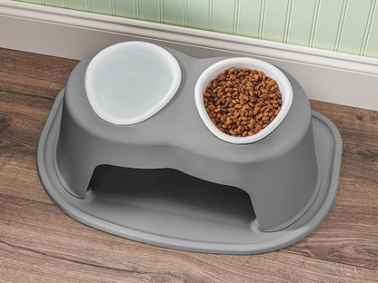 WeatherTech Double High Pet Feeding System w/Plastic Dog/Cat Bowls - 12" High Stand Dark Grey (PDHC6412DGDG)