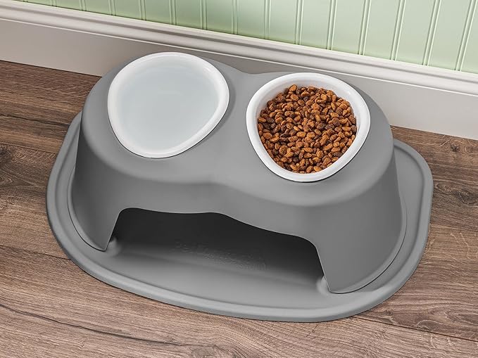 WeatherTech Double High Pet Feeding System w/Plastic Dog/Cat Bowls - 8" High Stand Dark Grey (PDHC3208DGDG)