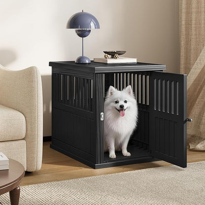 Bifanuo Dog House 30-Inch Dog Crate Furniture, Heavy Duty Dog Crate for Small Dog, Lockable Indoor Outdoor Dog Kennel & End Table, Decorative Plastic Pet Cage (Black)