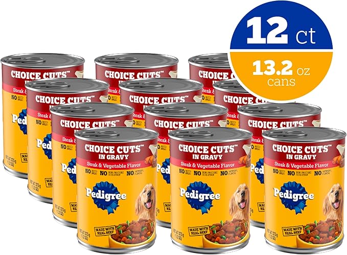 Pedigree Wet Dog Food, Choice Cuts Adult Canned Dog Food, Steak & Vegetable Flavor, 13.2 oz. Cans, 12 Count