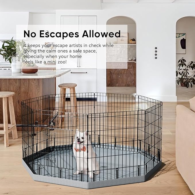 PJYuCien Dog Playpen with Bottom Pad - Metal Foldable Exercise Pen, 8 Panels 30" H x 24" W Indoor Outdoor Pet Fence Puppy Crate Kennel, Gray