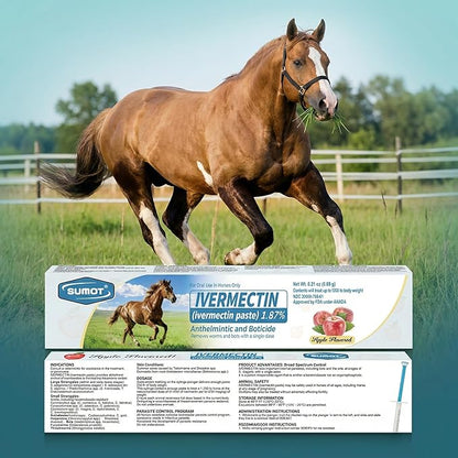 Ivermectin Horse Paste 1.87% – Apple Flavored Oral Dewormer for Horses, 6-Pack