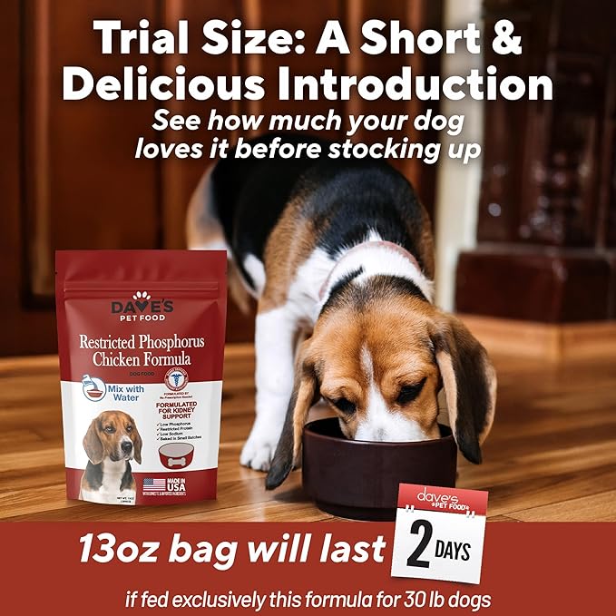 Dave’s Pet Food Kidney Support for Dogs with Renal Support (Chicken Formula Crumble) Non-Prescription Low Phosphorus Restricted Diet Dog Food, Added Vitamins Minerals & Taurine, Vet Formulated (13 oz)