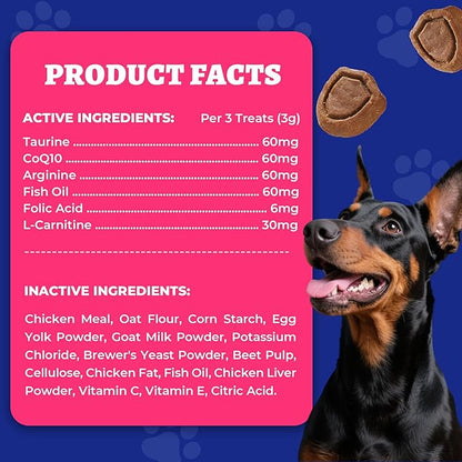 Wellix 260 Bites Cardio Taurine for Dogs - Heart Supplements for Dog Chews with CoQ10,Fish Oil,L-Carnitine - Senior Heart Health and Cardiovascular & Antioxidant Support