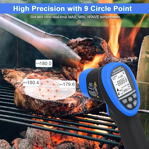 HOLDPEAK Infrared Thermometer D:S=16:1, Digital IR Thermometer 58℉~1472℉, Non-Contact High Laser Temp IR Tool for Cooking (NOT for Human) 985C