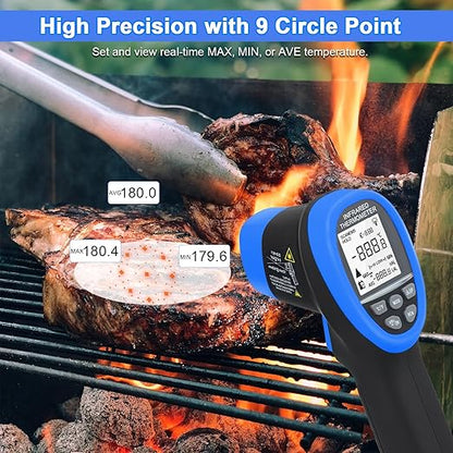 HOLDPEAK Infrared Thermometer D:S=16:1, Digital IR Thermometer 58℉~1472℉, Non-Contact High Laser Temp IR Tool for Cooking (NOT for Human) 985C