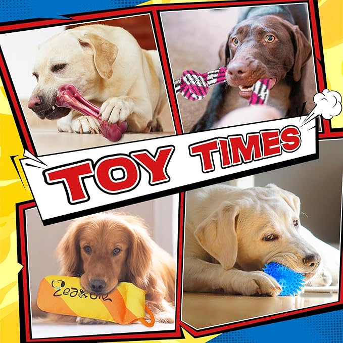 Zeaxuie 12 Pack Long-Lasting Heavy Various Dog Chew Toys Pack for Aggressive Chewers,Includes Dog Rope Toy,Squeaky Toys & Indestructible Chew Bone for Medium,Large & X-Large Breeds Dogs