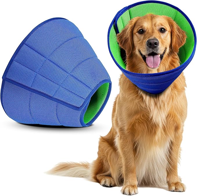 Soft Dog Cone Collar Alternative for Dogs – Adjustable Lightweight E-Collar for Recovery – Comfortable, Breathable Pet Cone to Stop Licking & Scratching After Surgery (Mesh Cloth - Blue, L (38-44cm))