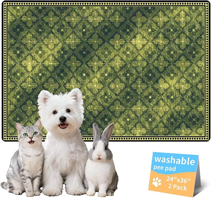 Washable Training Pads for Dog Pee Pads for Dogs - Reusable & Super Absorbent Puppy Pads Pet Potty Crates Dog Supplies Puppy Essentials Green/Multi 24" x 36", 2 Pack