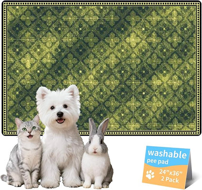 Washable Training Pads for Dog Pee Pads for Dogs - Reusable & Super Absorbent Puppy Pads Pet Potty Crates Dog Supplies Puppy Essentials Green/Multi 24" x 36", 2 Pack