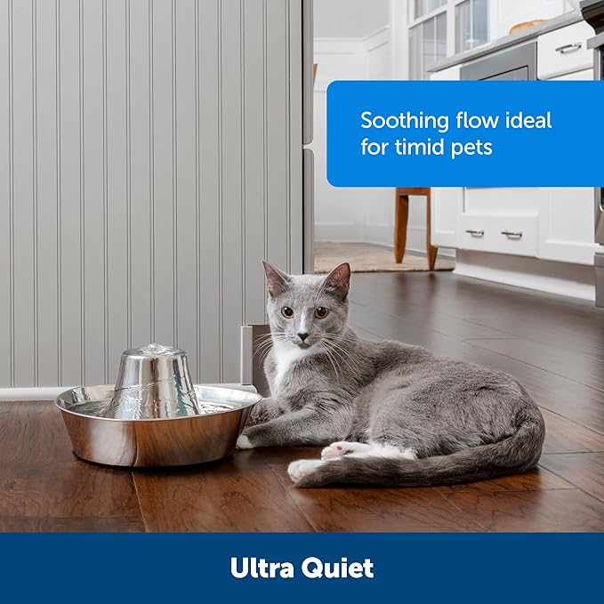 PetSafe Seaside Stainless Pet Fountain - Encourages Hydration - Dual Filtration Removes Odors - Compact Design - Rust Resistant Material - Quiet Motor -,(Pack of 4)
