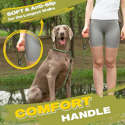 Fida Durable Slip Lead, 6 FT x 1/2" Heavy Duty Loop Leash, Comfortable Strong Rope for Large, Medium Dogs, No Pull Pet Training with Highly Reflective, Green