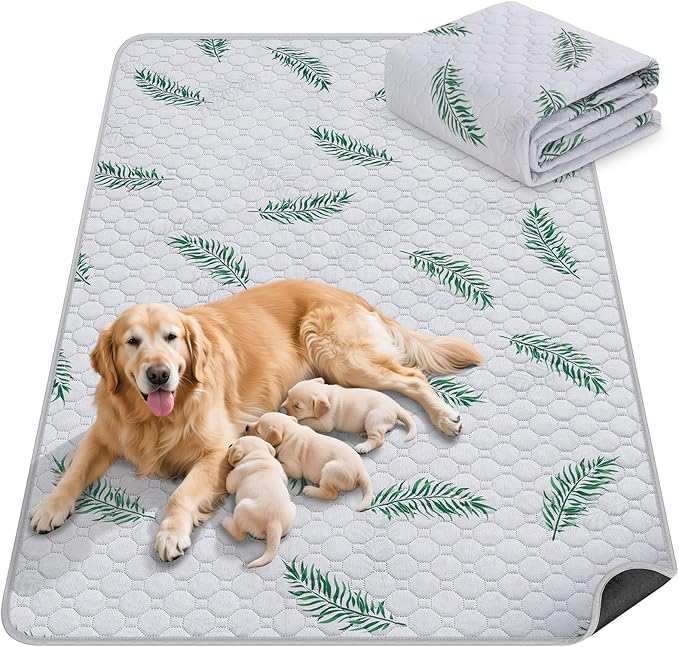 WanpeeGoo Washable Pee Pads for Dogs, 1Pack Reusable Puppy Pads, Super Absorbent & Leakproof Dog Pads, Anti-Slip Dog Pee Pads for Puppy Training & Incontinence, Leaf Pattern 65"x48"