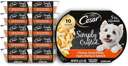 Cesar Simply Crafted Adult Wet Dog Food Toppers for Dry Food, Chicken, Sweet Potato, Apple, Barley & Spinach, 1.3 oz., 10 Count