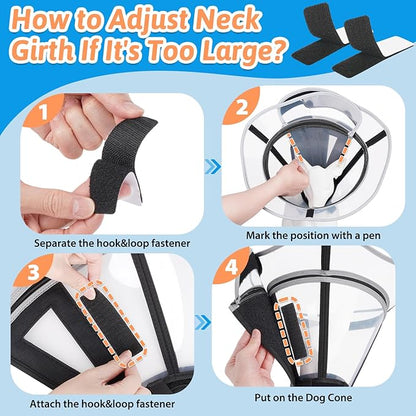 Extended Dog Cone to Stop Licking, Adjustable Depth, Transparent Recovery Collar for Large Medium Dogs, Soft E-Collar After Surgery Neuter with Reflective Strip for Night Visibility XL