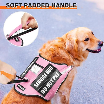 Service Dog Harness and Leash Set, Training Dog Vest with 10 Dog Patches, Emotional Support Therapy Dog Vest Harness for Small Medium Large and Extra Large Dogs(Pink, XS)