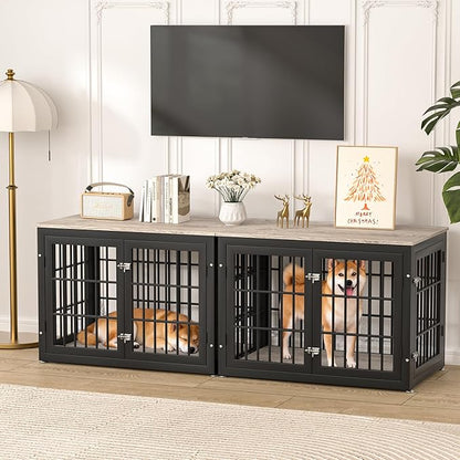 rehomerance 38 Inch Heavy Duty Dog Crate Furniture for Large and Medium Dogs, Decorative Pet House End Table, Wooden Cage Kennel Furniture Indoor, Grey