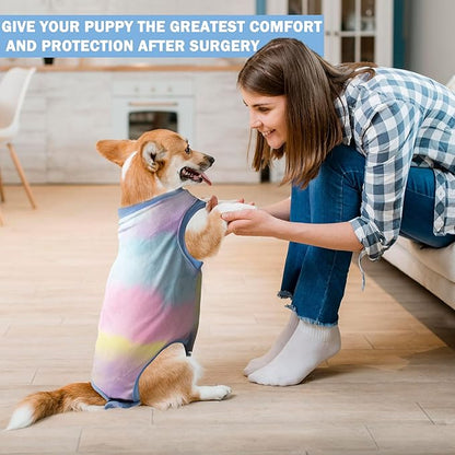 Dog Surgery Recovery Suit, Surgical Recovery Suit for Dog Male Female, Spay Neuter Shirt, Cone Alternative Surgical Onesie, Tie-dye Light Blue, Large