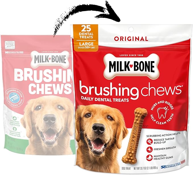 Milk-Bone Brushing Chews Original Chicken Flavor Daily Dental Dog Treats, Large, 33.7 Oz. Bag