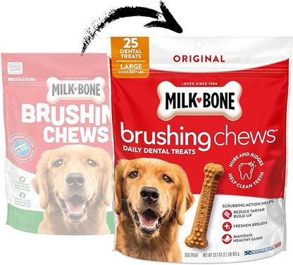 Milk-Bone Brushing Chews Original Chicken Flavor Daily Dental Dog Treats, Large, 33.7 Oz. Bag