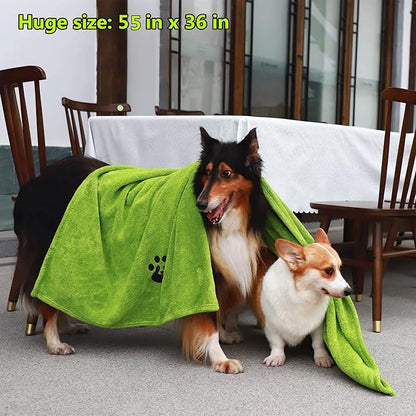 Dogvingpk Extra Large Dog Towel Super Absorbent Soft Microfiber Pet Bath Grooming Towels for Drying Dogs and Other Pets (XL-55" * 36", Green)