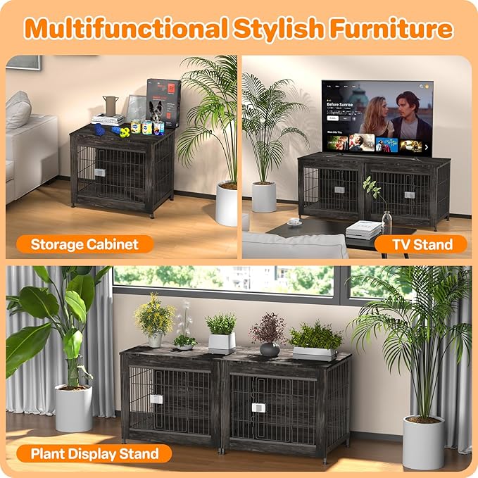 Dog Crate Furniture, Wooden Dog Crate 27in, Decorative Cage with End Table for Dog Indoor Kennel, High Anxiety Dog, Escape-Proof Locks for All Breeds