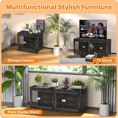 Dog Crate Furniture, Wooden Dog Crate 27in, Decorative Cage with End Table for Dog Indoor Kennel, High Anxiety Dog, Escape-Proof Locks for All Breeds