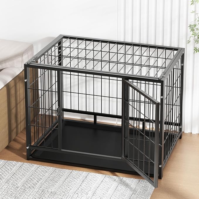 HIWOKK 32 Inch Dog Crate, Escape Proof Dog Cage with Dual Door Lock, Removable Tray for Easy Cleaning, Dog Kennel Indoor Outdoor Use