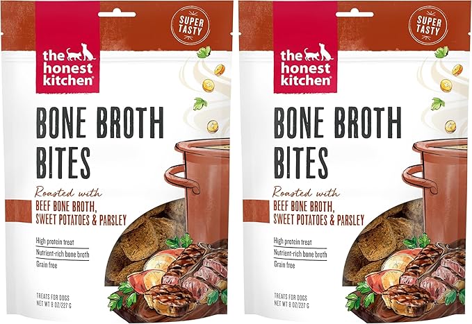 The Honest Kitchen Human Grade Bone Broth Bites: Roasted with Beef Bone Broth & Sweet Potatoes,8 oz Bag,(Pack of 2)