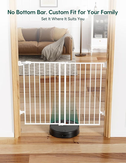 Babelio Baby Gate for Stairs, Kitchen & Doorways, No Bottom Bar| Easy Installation| One-Handed Operation| Auto-Close| Hardware Mount (Drill Needed) Safety Dog Gate (White - 2 Pcs, 26-43" W, 28" H)