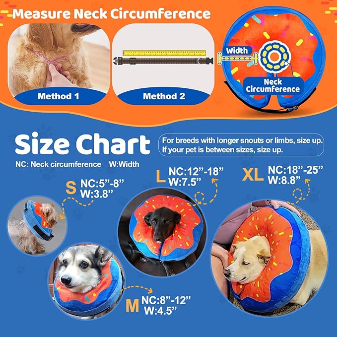 Gimars Large Inflatable Dog Cone Alternative Dog Donut Collar After Surgery, Soft Neck Pillow Recovery Cone, Elizabethan Collar Alternative for Medium and Large, L Neck:12"-18"