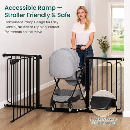Cumbor Extra Wide Baby Gate, 36.6-69" Walk-Through Dog Gate for Stairs, Doorways & Hallways, 30.5“ Tall, Auto-Close & Dual-Swing Safety Child Gate Indoor, Easy Install Pressure-Mounted Pet Gate, Black