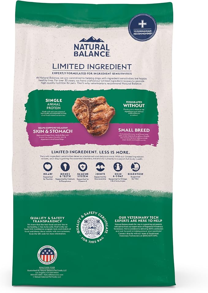 Natural Balance Limited Ingredient Small-Breed Adult Dry Dog Food with Healthy Grains, Lamb & Brown Rice Recipe, 4 Pound (Pack of 1)