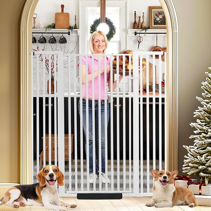 SHYUJAJIE 55 Inch Extra Tall Pet Gate for Cats,29.92"-48" Adjustable Wide Dog Gates,Pressure Mounted Walk Through Tall Pets Gate for Doorways,Hallway,Stairs(White)