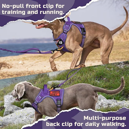 rabbitgoo Tactical Dog Harness for Large Dogs, No Pull Military Service Vest with Handle & Molle, Easy Control for Training Walking, Adjustable Reflective Straps, Purple, L