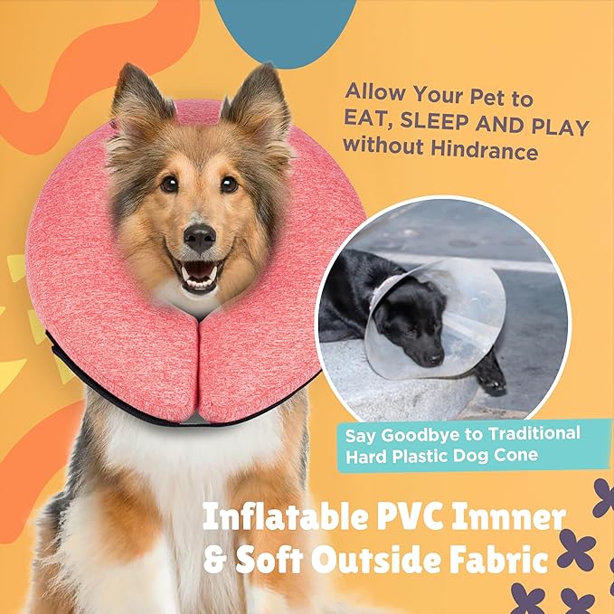 Big Ant Protective Inflatable Collar for Dogs and Cats, Dog Neck Donut Collar, Soft Cone for Dogs After Surgery, Soft Pet Recovery Collar Dog Cone Collar Does Not Block Vision E-Collar (Large, Pink)