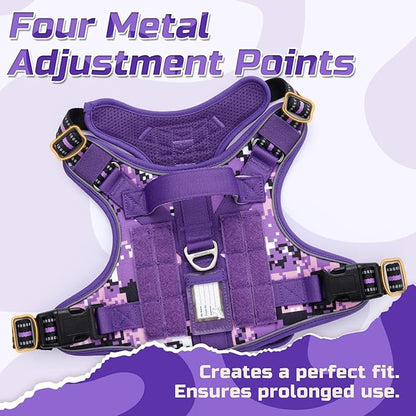 rabbitgoo Tactical Dog Harness Medium Sized Dog, No Pull Military Service Vest with Handle & Molle, Easy Control for Training Walking, Adjustable Reflective Straps, Purple Camo, M
