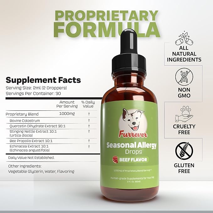 Dog Allergy Relief Drops - Support Your Pets Immune System During Seasonal Allergies - for Itching, Scratching, and Licking - Allergy Aid for Dogs & Cats - Beef Flavored - 2oz