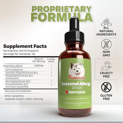 Dog Allergy Relief Drops - Support Your Pets Immune System During Seasonal Allergies - for Itching, Scratching, and Licking - Allergy Aid for Dogs & Cats - Beef Flavored - 2oz