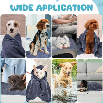 WOUSEDO Microfiber Dog Towels for Drying Dogs,40'' X 23.6'', Super Absorbent and Soft Pet Grooming Towel, Perfect Shower & Bath Supplies for Dogs(6-Pack Grey)